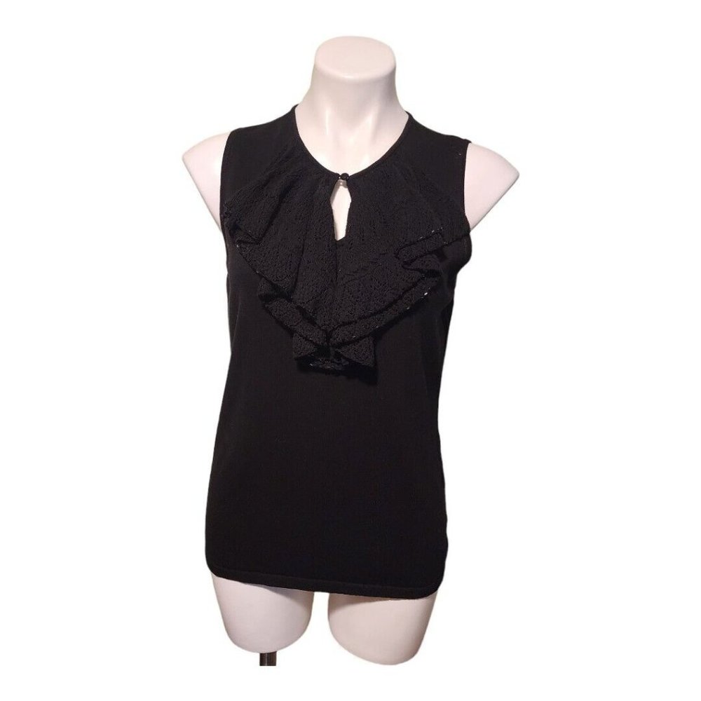 Lauren Ralph Lauren Woman's Black Sleeveless Ruffle Beaded Sz Medium Blouse‎